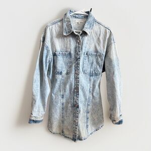 Veveret Denim Jacket Blue Acid-washed Sz Large Cinch Waist